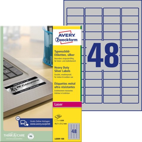 ETYKIETY A4 AVERY HEAVY DUTY 45,7*21,2mm SREBRNE (100) Avery Zweckform ETYKIETY A4 AVERY HEAVY DUTY 45,7*21,2mm SREBRNE (100) Avery Zweckform