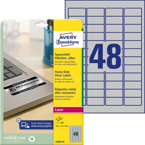 ETYKIETY A4 AVERY HEAVY DUTY 45,7*21,2mm SREBRNE (20) Avery Zweckform ETYKIETY A4 AVERY HEAVY DUTY 45,7*21,2mm SREBRNE (20) Avery Zweckform