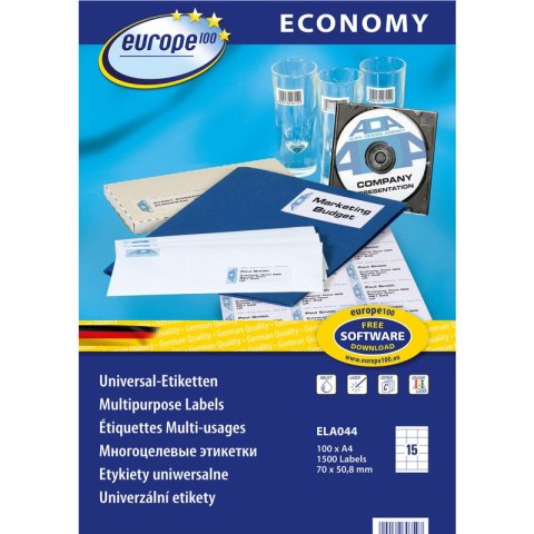 Etykiety Europe100 A4 70x50.8mm białe (100) EUROPE100 Etykiety Europe100 A4 70x50.8mm białe (100) EUROPE100