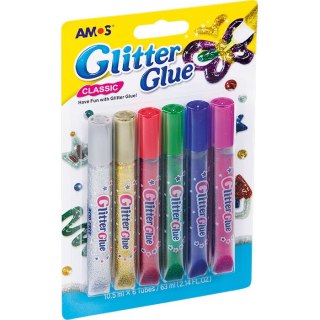 KLEJ Z BROKATEM AMOS 10,5ml*6 KOLORÓW Amos