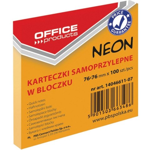 Karteczki Office Products 76x76mm pomarańczowe (100) Office Products Karteczki Office Products 76x76mm pomarańczowe (100) Office Products
