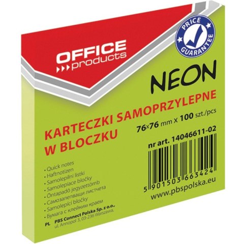 Karteczki Office Products 76x76mm zielone (100) Office Products Karteczki Office Products 76x76mm zielone (100) Office Products