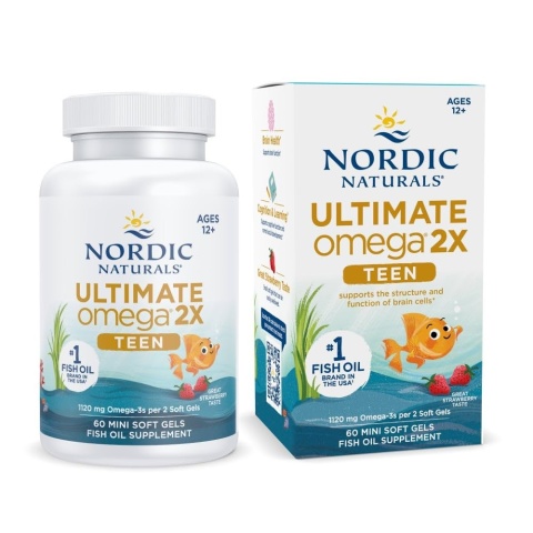 Nordic Naturals Ultimate Omega 2X Teen dla nastolatków 60 kapsułek miękkich o smaku truskawkowym Nordic Naturals Ultimate Omega 2X Teen dla nastolatków 60 kapsułek miękkich o smaku truskawkowym