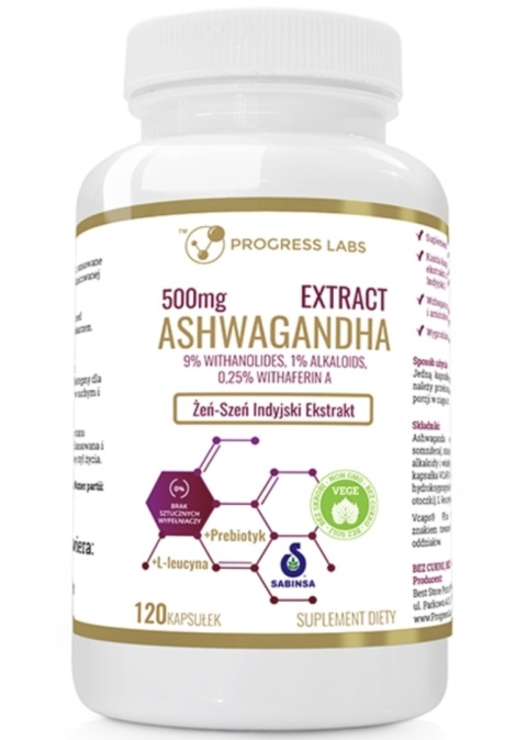 Progress Labs Ashwagandha extract + L-leucyna 120 kapsułek Progress Labs Ashwagandha extract + L-leucyna 120 kapsułek