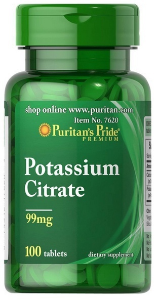 Puritan's Pride Cytrynian Potasu 99 mg 100 tabletek