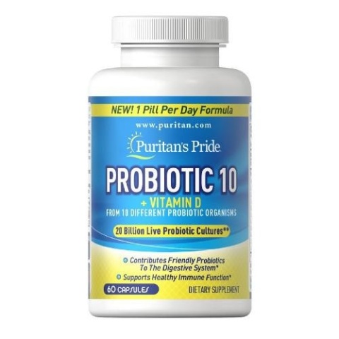 Puritan's Pride Probiotic 10 szczepów z witaminą D 20 mld bakterii CFU 60 kapsułek Puritan's Pride Probiotic 10 szczepów z witaminą D 20 mld bakterii CFU 60 kapsułek