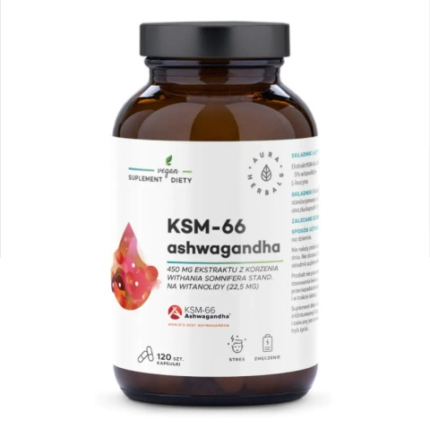 Aura Herbals Ashwagandha KSM-66 450 mg 120 kapsułek Aura Herbals Ashwagandha KSM-66 450 mg 120 kapsułek