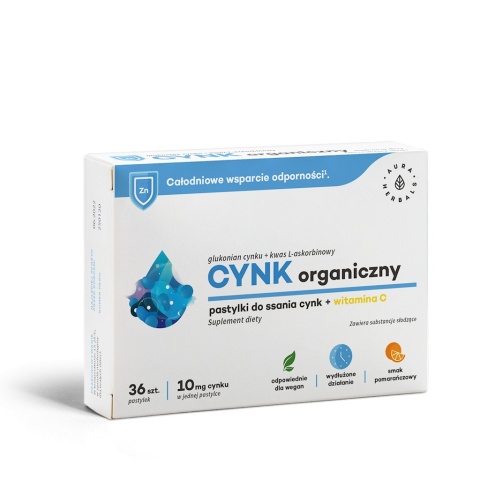 Aura Herbals Cynk organiczny 10 mg + witamina C 36 pastylek do ssania Aura Herbals Cynk organiczny 10 mg + witamina C 36 pastylek do ssania