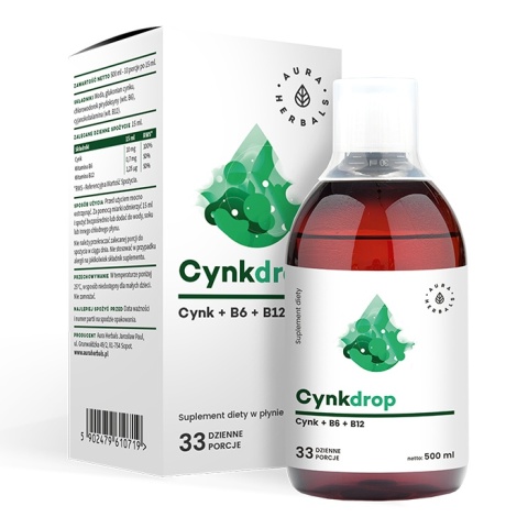 Aura Herbals Cynkdrop Cynk + B6 + B12 500 ml w płynie Aura Herbals Cynkdrop Cynk + B6 + B12 500 ml w płynie