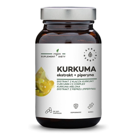 Aura Herbals Kurkuma ekstrakt + piperyna 60 kapsułek Aura Herbals Kurkuma ekstrakt + piperyna 60 kapsułek