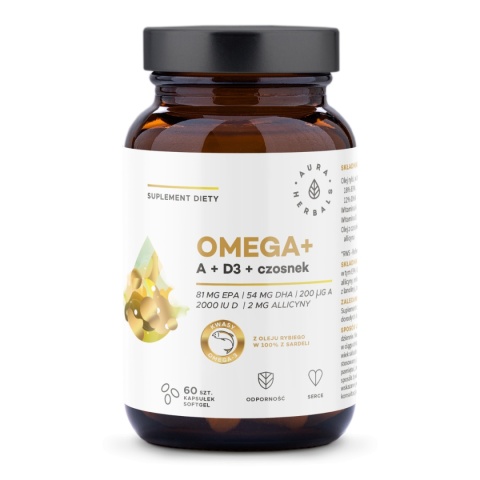 Aura Herbals Omega-3 + Witamina A + Witamina D3 2000 IU + Czosnek 60 kapsułek Aura Herbals Omega-3 + Witamina A + Witamina D3 2000 IU + Czosnek 60 kapsułek