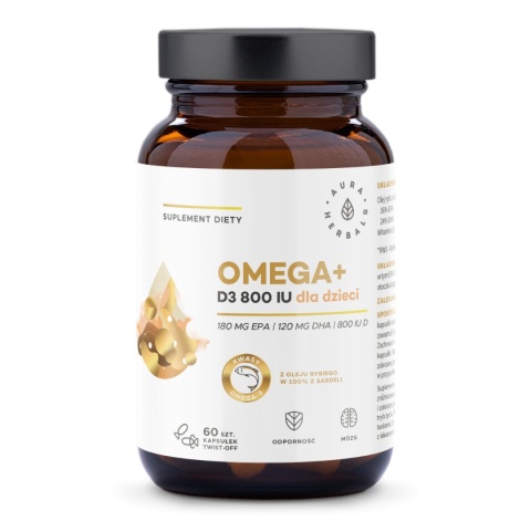 Aura Herbals Omega+ Witamina D3 800 IU dla dzieci 60 kapsułek twist-off Aura Herbals Omega+ Witamina D3 800 IU dla dzieci 60 kapsułek twist-off