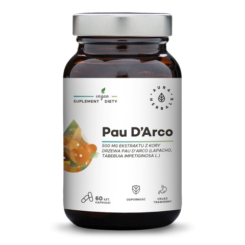 Aura Herbals Pau D'Arco ekstrakt z kory 500 mg 60 kapsułek Aura Herbals Pau D'Arco ekstrakt z kory 500 mg 60 kapsułek