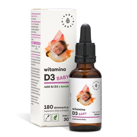 Aura Herbals Witamina D3 Baby dla dzieci 400 IU 30 ml w kroplach Aura Herbals Witamina D3 Baby dla dzieci 400 IU 30 ml w kroplach