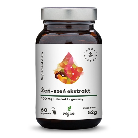 Aura Herbals Żeń-szeń koreański ekstrakt 400 mg + Guarana 60 kapsułek Aura Herbals Żeń-szeń koreański ekstrakt 400 mg + Guarana 60 kapsułek