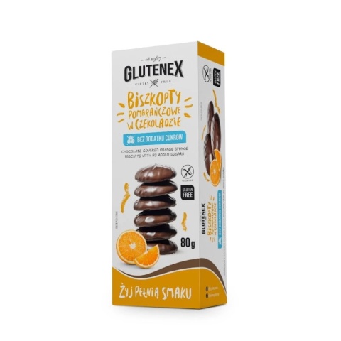 Glutenex Biszkopty Pomarańczowe W Czekoladzie Bez Dodatku Cukrów 80 g Glutenex Biszkopty Pomarańczowe W Czekoladzie Bez Dodatku Cukrów 80 g