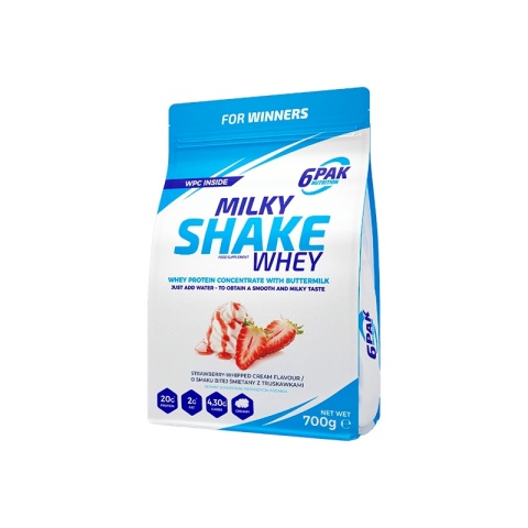 6PAK Milky Shake Whey 700g białko WPC o smaku bitej śmietany z truskawkami 6PAK Milky Shake Whey 700g białko WPC o smaku bitej śmietany z truskawkami
