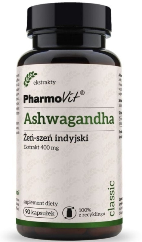 Pharmovit Ashwagandha Żeń-szeń indyjski 400 mg 90 kapsułek Pharmovit Ashwagandha Żeń-szeń indyjski 400 mg 90 kapsułek
