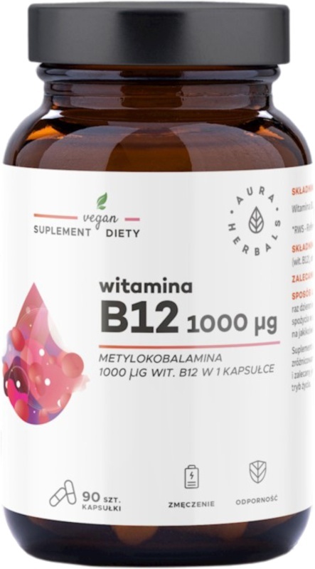 Aura Herbals Witamina B12 1000 µg metylokobalamina 90 kapsułek Aura Herbals Witamina B12 1000 µg metylokobalamina 90 kapsułek