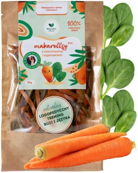 Naturalnie zdrowi Makarollsy™ Marchewka-Szpinak owocowy makaron 50 g Naturalnie zdrowi Makarollsy™ Marchewka-Szpinak owocowy makaron 50 g