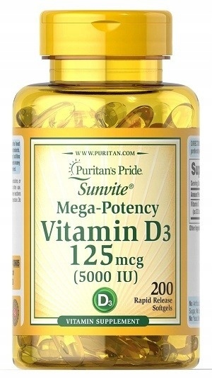 Puritan's Pride Mega-Potency Witamina D3 125µg 5000IU 200 kapsułek