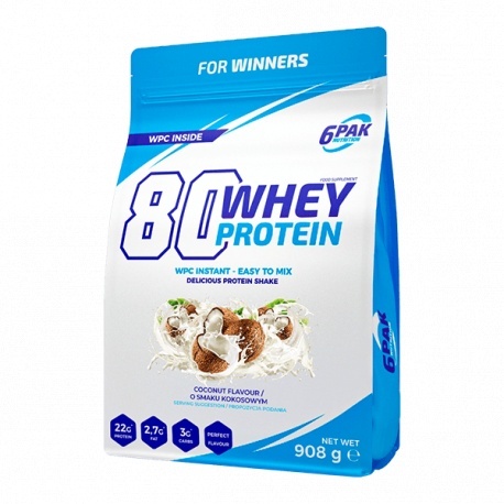 6PAK 80 Whey Protein 908g o smaku kokosowym 6PAK 80 Whey Protein 908g o smaku kokosowym