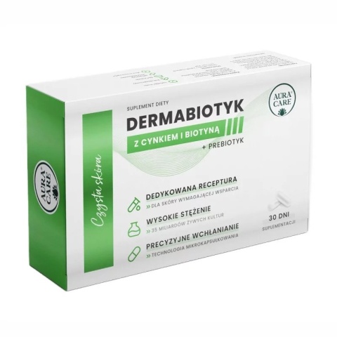Aura Care Czysta skóra Dermabiotyk 35 mld CFU 30 kapsułek Aura Care Czysta skóra Dermabiotyk 35 mld CFU 30 kapsułek