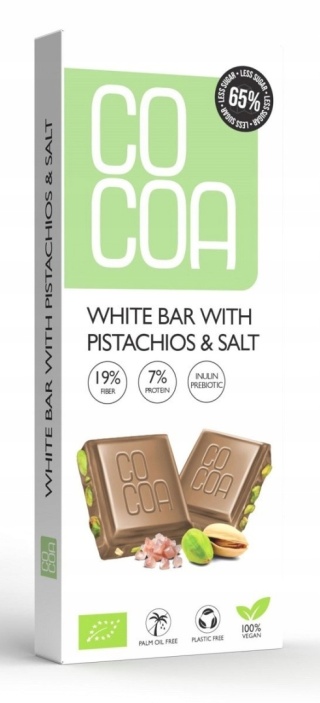 Cocoa Tabliczka Z Pistacjami I Solą 60 % Mniej Cukru BIO 40 g