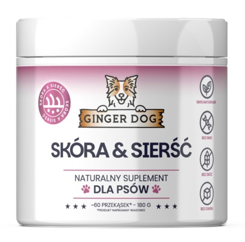 Ginger Dog Skóra i Sierść - piękna i zdrowa sierść przekąski 180 g Ginger Dog Skóra i Sierść - piękna i zdrowa sierść przekąski 180 g