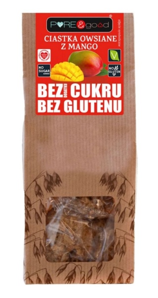 PURE & GOOD Ciastka owsiane z mango bezglutenowe bez cukru 150g