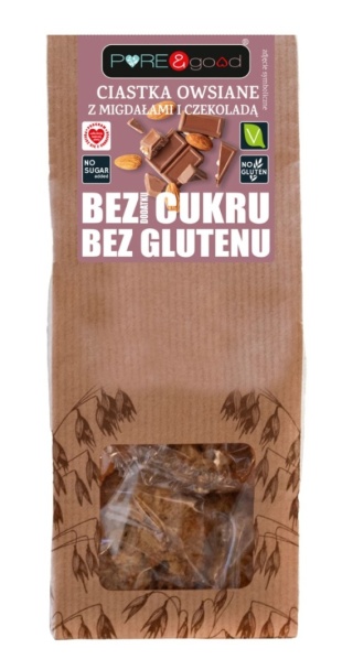 PURE & GOOD Ciastka owsiane z migdałami i czekoladą bezgl. bez cukru 150g