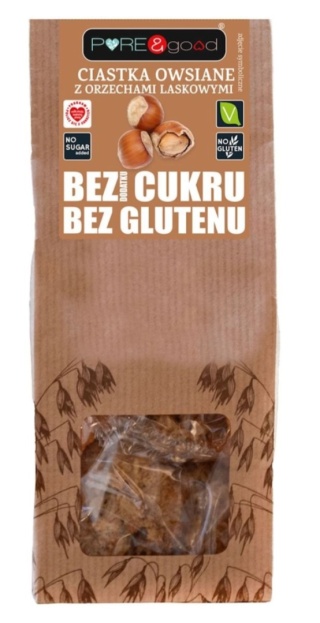 PURE & GOOD Ciastka owsiane z orzechami laskowymi bezgl. bez cukru 150g