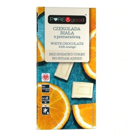 PURE & GOOD Czekolada biała z pomarańczą bez cukru 75g PURE & GOOD Czekolada biała z pomarańczą bez cukru 75g