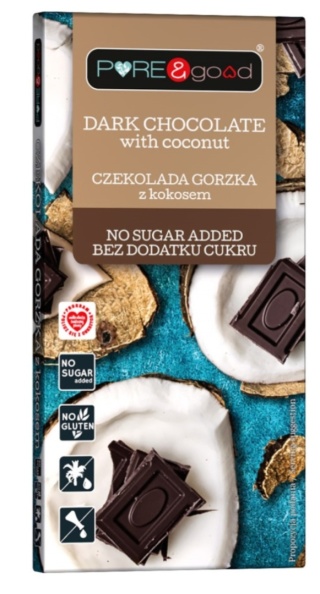 PURE & GOOD Czekolada gorzka z kokosem bez dodatku cukru 75g