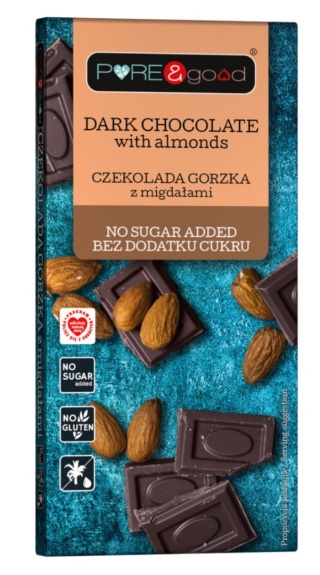 PURE & GOOD Czekolada gorzka z migdałami bez dodatku cukru 75g