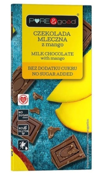 PURE & GOOD Czekolada mleczna z mango bez dodatku cukru 75g