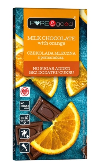 PURE & GOOD Czekolada mleczna z pomarańczą bez dodatku cukru 75g