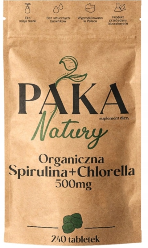Paka Natury Organiczna Spirulina + Chlorella 500 mg 240 tabletek Paka Natury Organiczna Spirulina + Chlorella 500 mg 240 tabletek