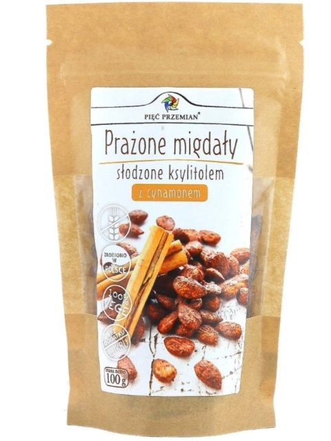 Pięć Przemian Migdały Prażone Z Cynamonem Słodzone Ksylitolem Bezgl. 100 g Pięć Przemian Migdały Prażone Z Cynamonem Słodzone Ksylitolem Bezgl. 100 g