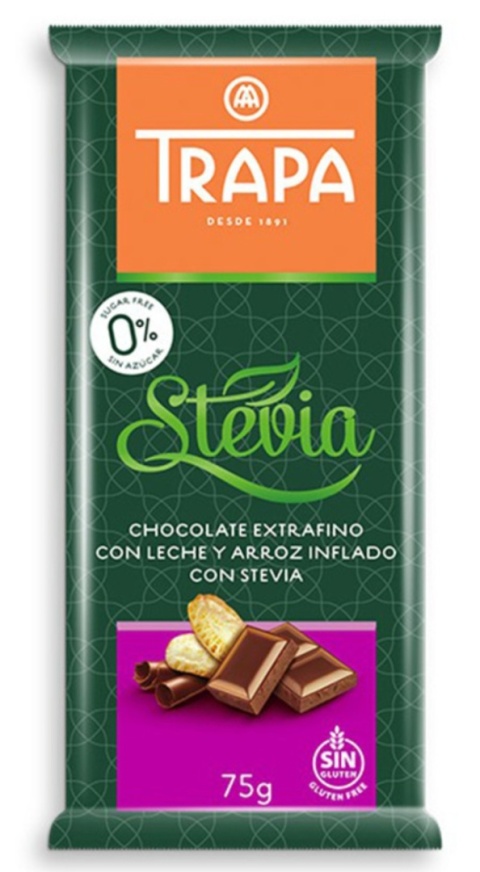 TRAPA Czekolada mleczna crunch ze stewią 75 g TRAPA Czekolada mleczna crunch ze stewią 75 g