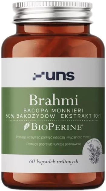 UNS Brahmi (Bacopa Monnieri) + Bioperine 60 vege kapsułek UNS Brahmi (Bacopa Monnieri) + Bioperine 60 vege kapsułek