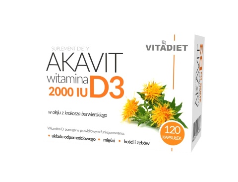 VITADIET AKAVIT Witamina D3 2000 IU 120 kapsułek VITADIET AKAVIT Witamina D3 2000 IU 120 kapsułek