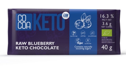 COCOA Czekolada Z Jagodami I Olejem MCT Bezglutenowa KETO BIO 40 g COCOA Czekolada Z Jagodami I Olejem MCT Bezglutenowa KETO BIO 40 g