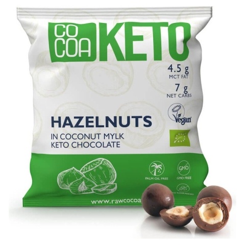 COCOA Orzechy Laskowe W Czekoladzie KETO Z Olejem MCT Bezglut. BIO 70 g COCOA Orzechy Laskowe W Czekoladzie KETO Z Olejem MCT Bezglut. BIO 70 g