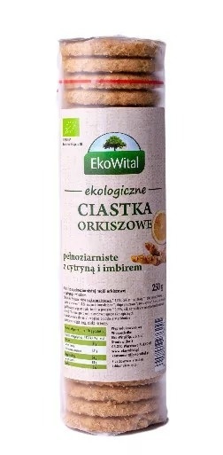 EKOWITAL Ciastka orkiszowe pełnoziarniste z cytryną i imbirem BIO 250 g EKOWITAL Ciastka orkiszowe pełnoziarniste z cytryną i imbirem BIO 250 g