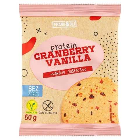 Frank&Oli Ciastko Proteinowe z Żurawiną i Wanilią bez dodatku cukru 50g Frank&Oli Ciastko Proteinowe z Żurawiną i Wanilią bez dodatku cukru 50g