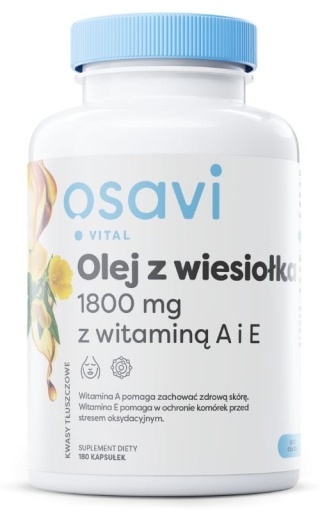 Osavi Olej z Wiesiołka z Witaminą A i E 1800 mg 180 kapsułek żelowych