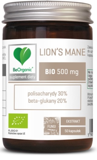 BeOrganic by Aliness Lion's Mane BIO ekstrakt 30/20 500 mg 50 kapsułek