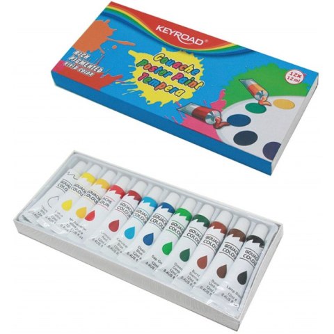 Farby tempera Keyroad 12ml x12 kolorów KEYROAD Farby tempera Keyroad 12ml x12 kolorów KEYROAD