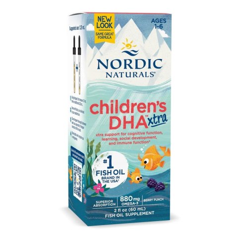 Nordic Naturals Children's DHA Xtra 880 mg Omega3 krople 60ml smak jagodowy